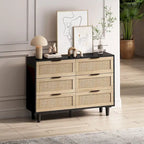 Commode de rangement en rotin à 6 tiroirs, Meuble à tiroirs en rotin