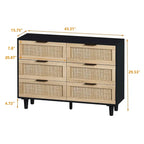 Commode de rangement en rotin à 6 tiroirs, Meuble à tiroirs en rotin
