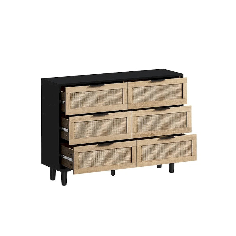 Commode de rangement en rotin à 6 tiroirs, Meuble à tiroirs en rotin