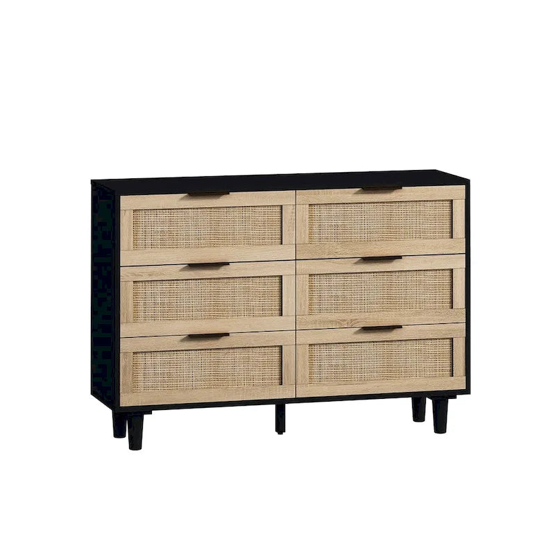 Commode de rangement en rotin à 6 tiroirs, Meuble à tiroirs en rotin