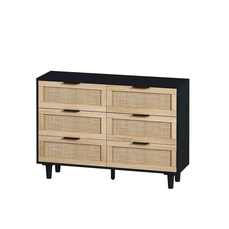 Commode de rangement en rotin à 6 tiroirs, Meuble à tiroirs en rotin