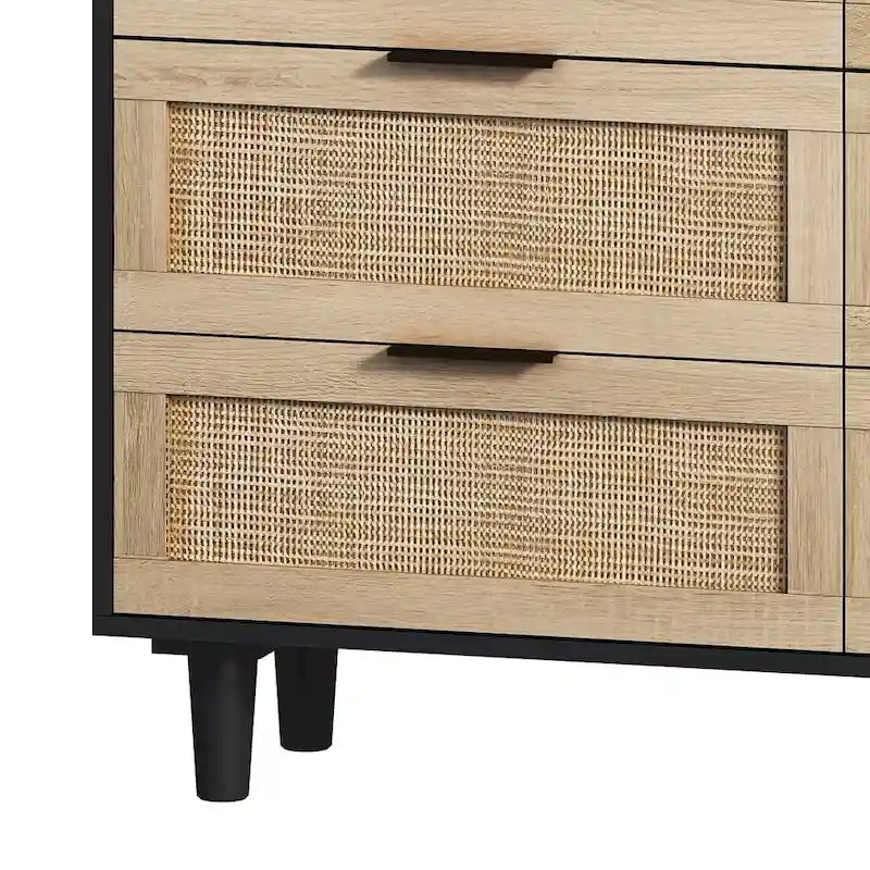 Commode de rangement en rotin à 6 tiroirs, Meuble à tiroirs en rotin