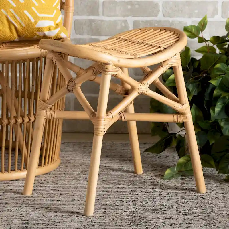 Repose-pieds Elgon en rotin naturel marron style bohème moderne