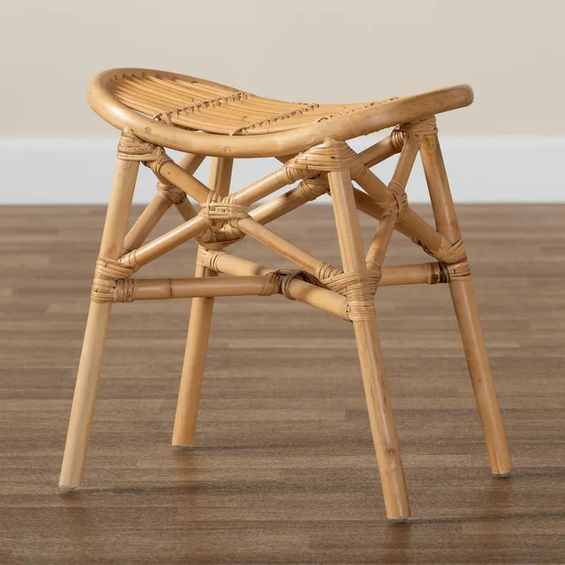Repose-pieds Elgon en rotin naturel marron style bohème moderne