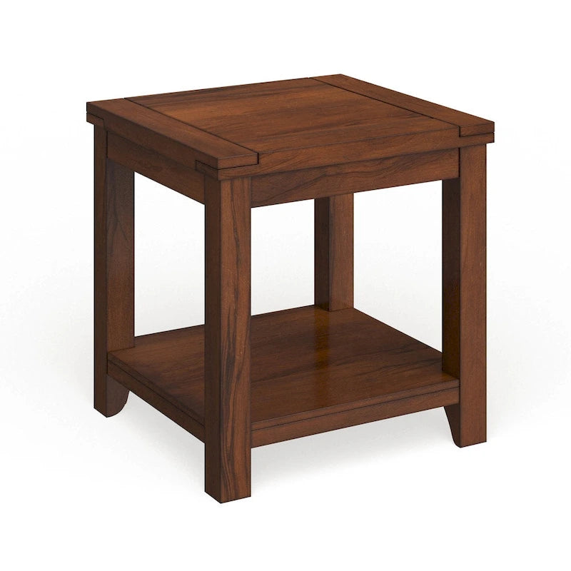 Table d'appoint Llat cerisier de transition en bois massif 61 cm avec 1 étagère
