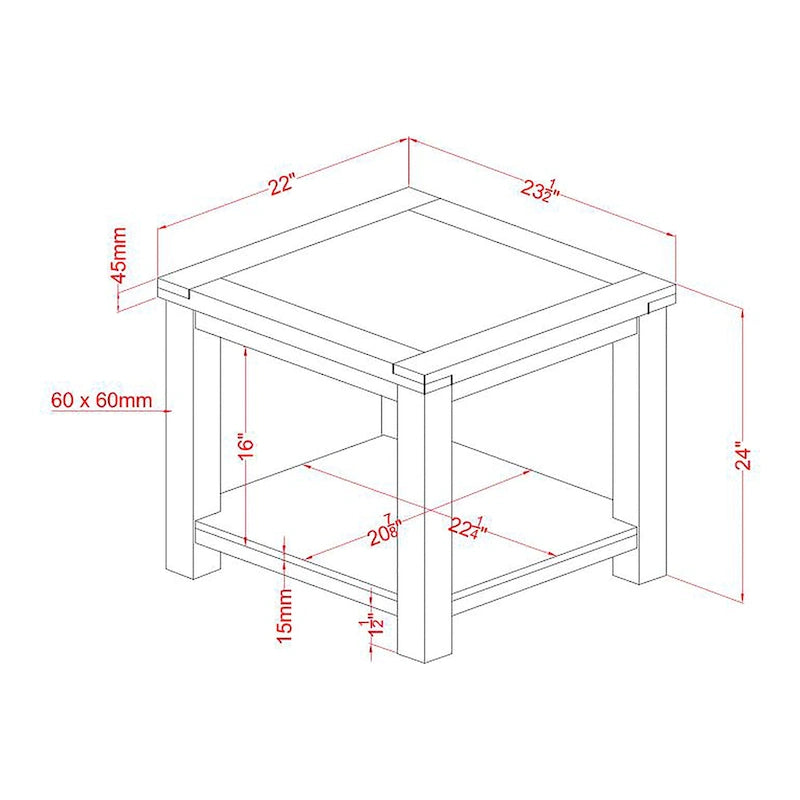 Table d'appoint Llat cerisier de transition en bois massif 61 cm avec 1 étagère