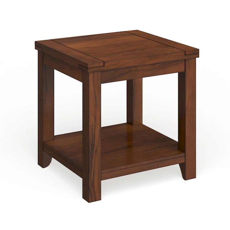 Table d'appoint Llat cerisier de transition en bois massif 61 cm avec 1 étagère