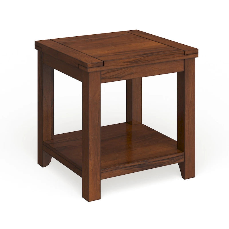 Table d'appoint Llat cerisier de transition en bois massif 61 cm avec 1 étagère
