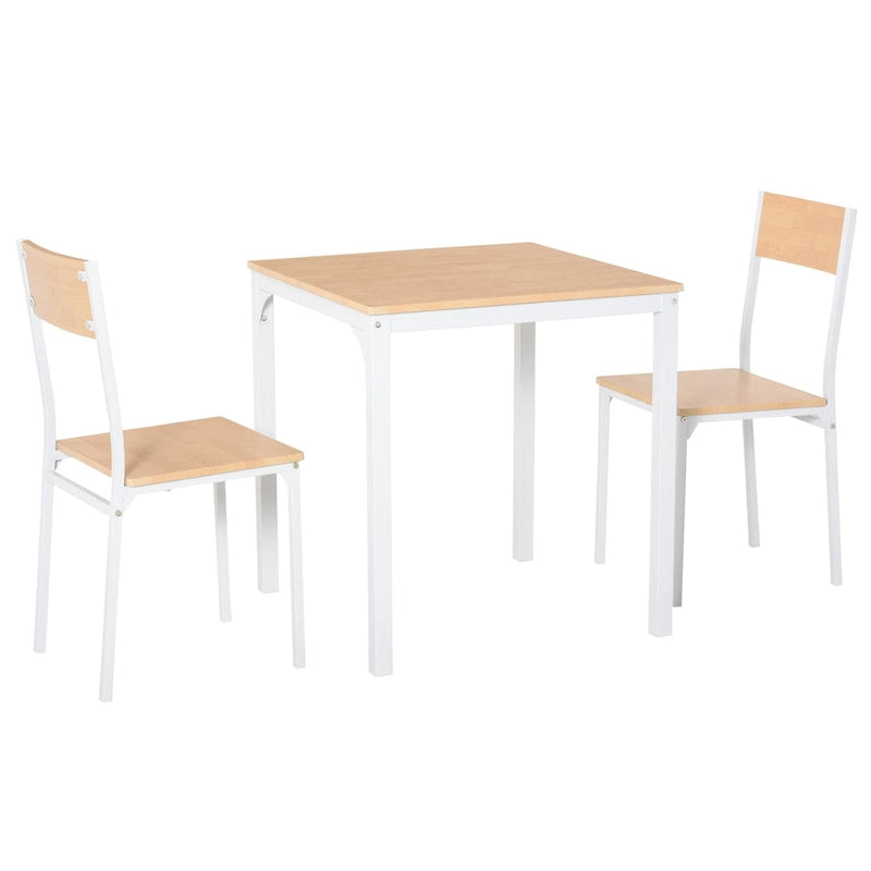 Ensemble de salle à manger carré 3 pièces en bois avec 1 table et 2 chaises et cadre en métal robuste, blanc