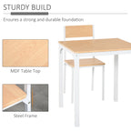Ensemble de salle à manger carré 3 pièces en bois avec 1 table et 2 chaises et cadre en métal robuste, blanc