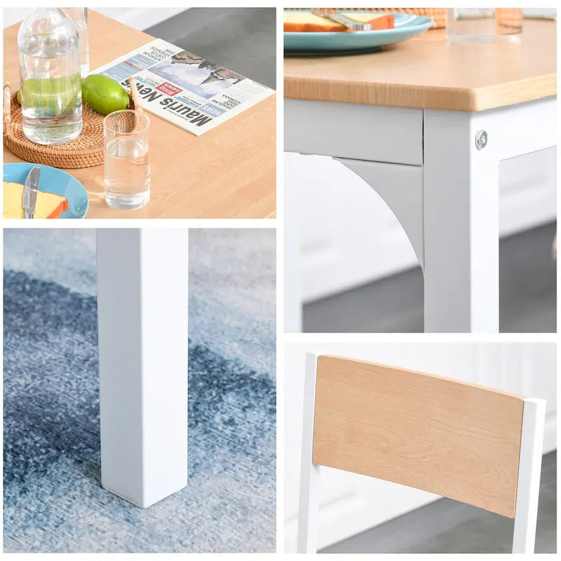 Ensemble de salle à manger carré 3 pièces en bois avec 1 table et 2 chaises et cadre en métal robuste, blanc