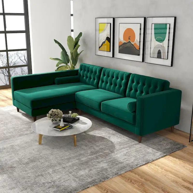 Canapé d'angle moderne en velours vert Ora pour salon