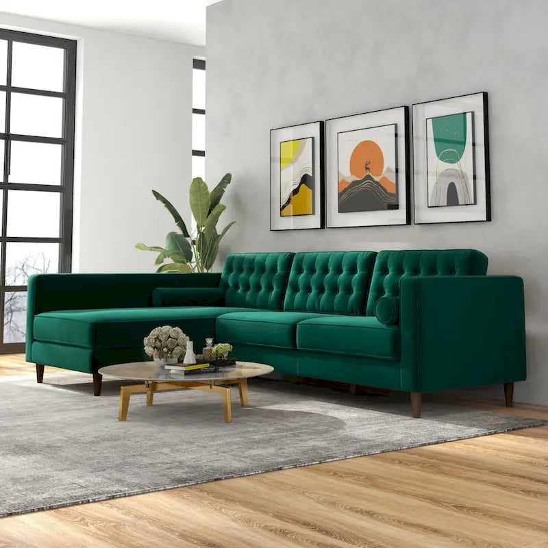 Canapé d'angle moderne en velours vert Ora pour salon