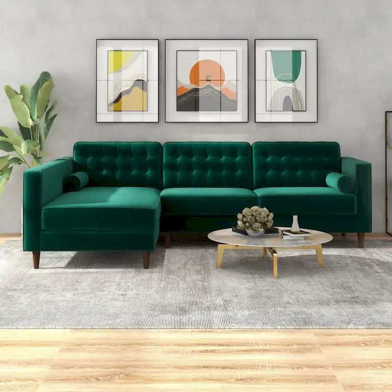 Canapé d'angle moderne en velours vert Ora pour salon