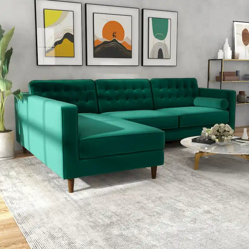 Canapé d'angle moderne en velours vert Ora pour salon