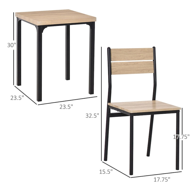 Table de salle à manger de cuisine 3 pièces rustique en bois de campagne avec 2 chaises assorties et design polyvalent pour petit espace