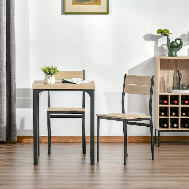 Table de salle à manger de cuisine 3 pièces rustique en bois de campagne avec 2 chaises assorties et design polyvalent pour petit espace