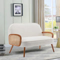 Mini-causeuse de 41 po de large avec accoudoirs en rotin naturel, petite causeuse/banquette moderne rembourrée avec dossier
