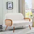 Mini-causeuse de 41 po de large avec accoudoirs en rotin naturel, petite causeuse/banquette moderne rembourrée avec dossier