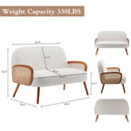Mini-causeuse de 41 po de large avec accoudoirs en rotin naturel, petite causeuse/banquette moderne rembourrée avec dossier