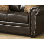 Causeuse fixe Louis en cuir italien marron traditionnel - N/A