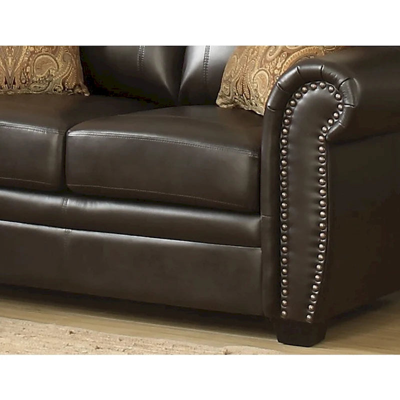 Causeuse fixe Louis en cuir italien marron traditionnel - N/A