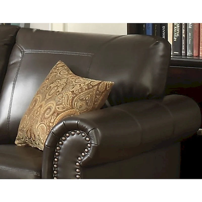 Causeuse fixe Louis en cuir italien marron traditionnel - N/A