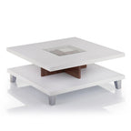 Table basse profil bas avec insert en verre Sele Modern White de 81 cm