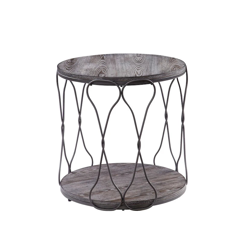 Table d'appoint Lizi gris rustique en métal à 1 étagère de 61 cm