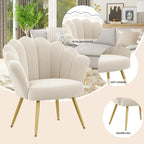 Fauteuil d'appoint pour salon, jolie chaise de coiffeuse en velours doré avec dossier pour salle de maquillage, chaise de bureau rembourrée en forme de coquille