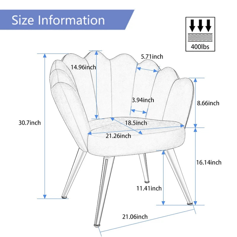 Fauteuil d'appoint pour salon, jolie chaise de coiffeuse en velours doré avec dossier pour salle de maquillage, chaise de bureau rembourrée en forme de coquille