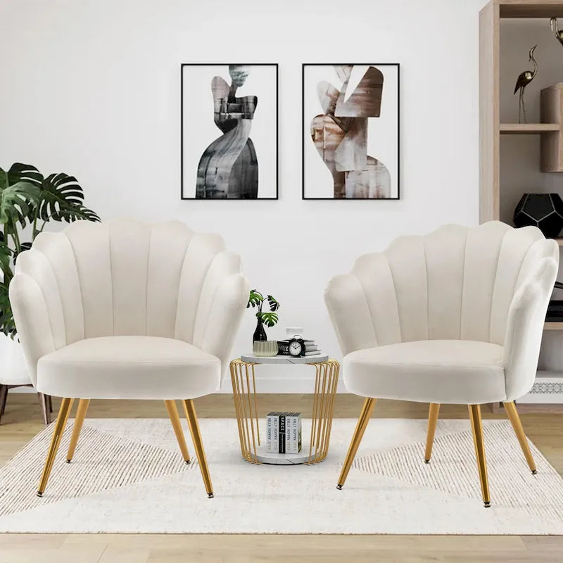 Fauteuil d'appoint pour salon, jolie chaise de coiffeuse en velours doré avec dossier pour salle de maquillage, chaise de bureau rembourrée en forme de coquille