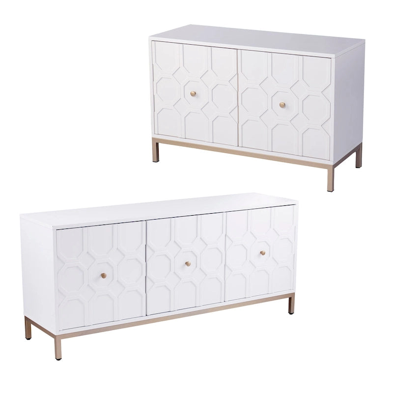Buffet contemporain décoratif à 2 portes avec quincaillerie dorée