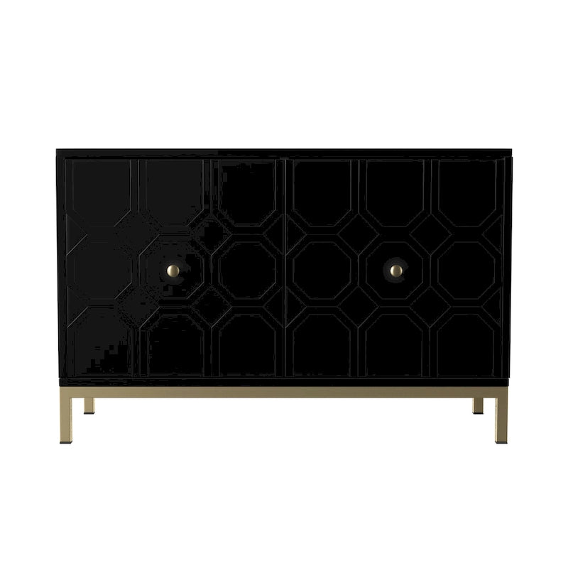 Buffet contemporain décoratif à 2 portes avec quincaillerie dorée