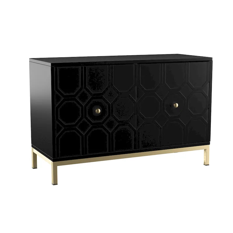 Buffet contemporain décoratif à 2 portes avec quincaillerie dorée