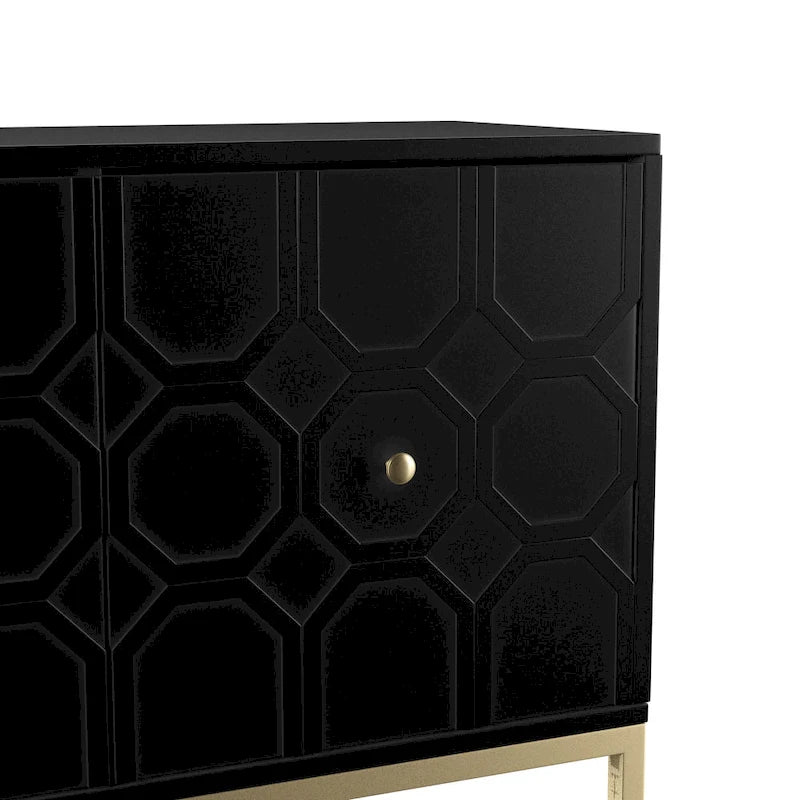 Buffet contemporain décoratif à 2 portes avec quincaillerie dorée