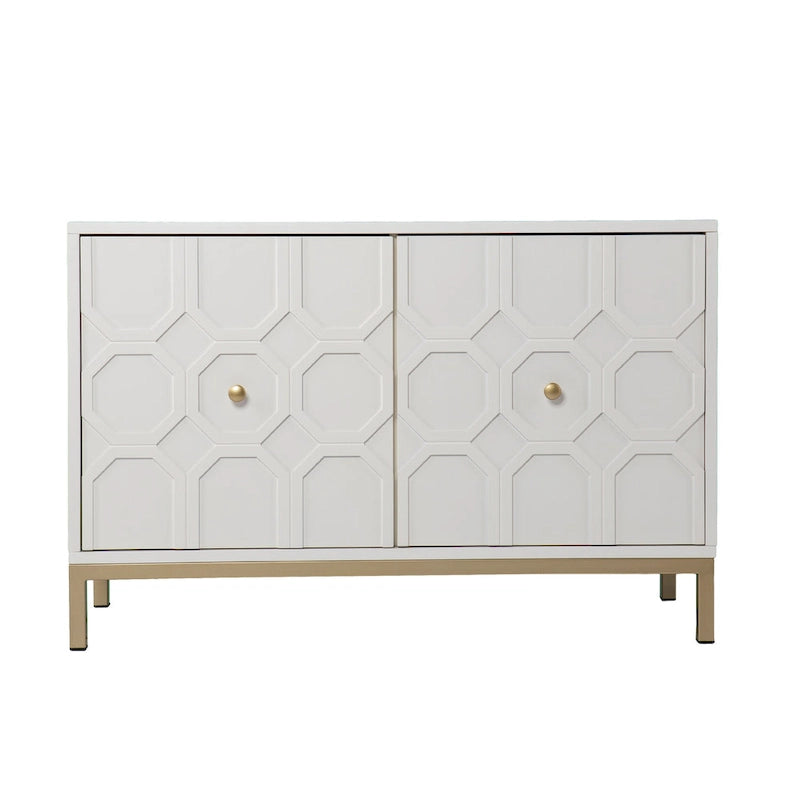 Buffet contemporain décoratif à 2 portes avec quincaillerie dorée