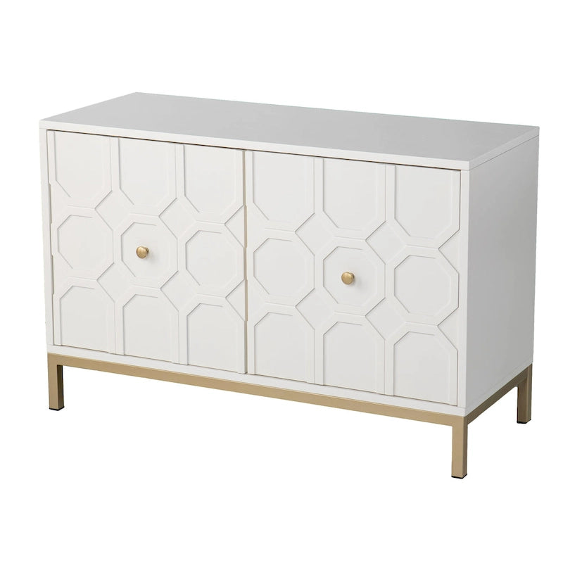 Buffet contemporain décoratif à 2 portes avec quincaillerie dorée