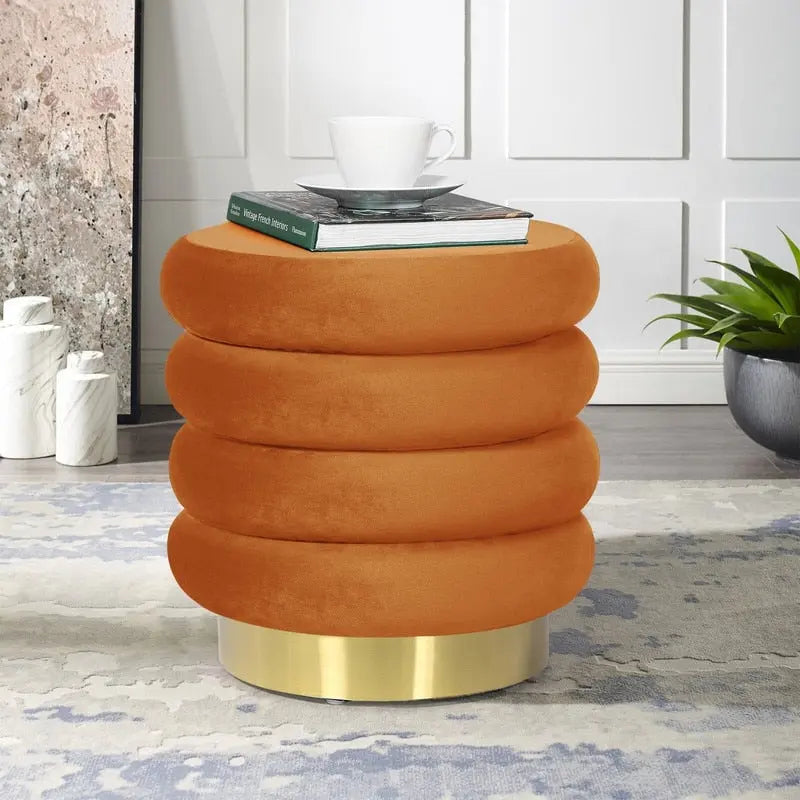 Pouf rond en velours rembourré