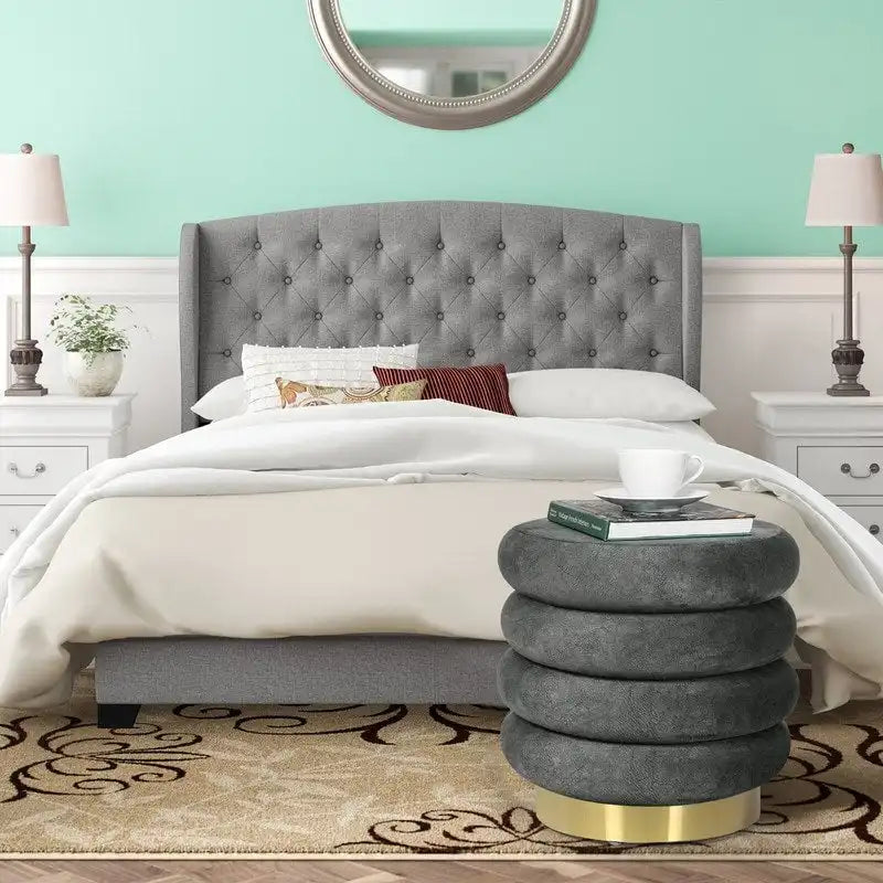 Pouf rond en velours rembourré