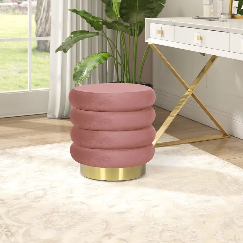 Pouf rond en velours rembourré