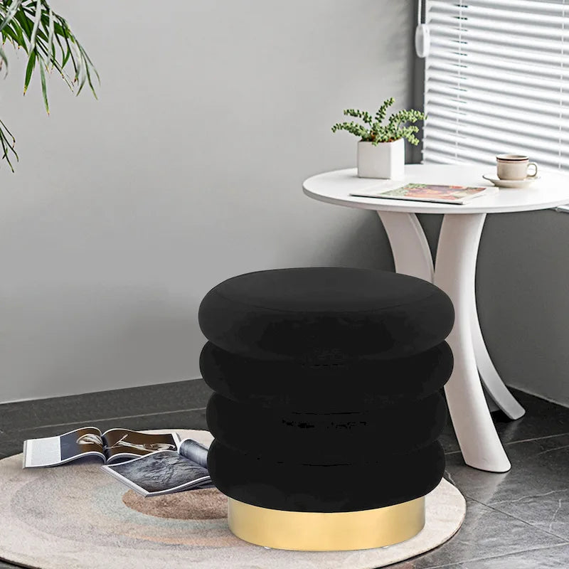 Pouf rond en velours rembourré