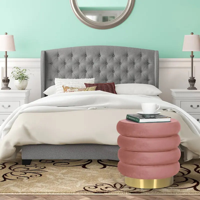 Pouf rond en velours rembourré