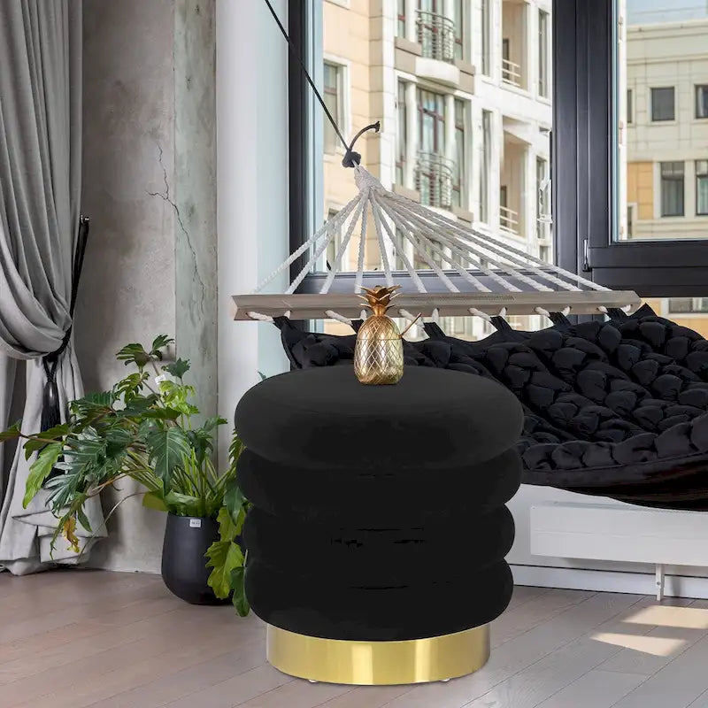 Pouf rond en velours rembourré