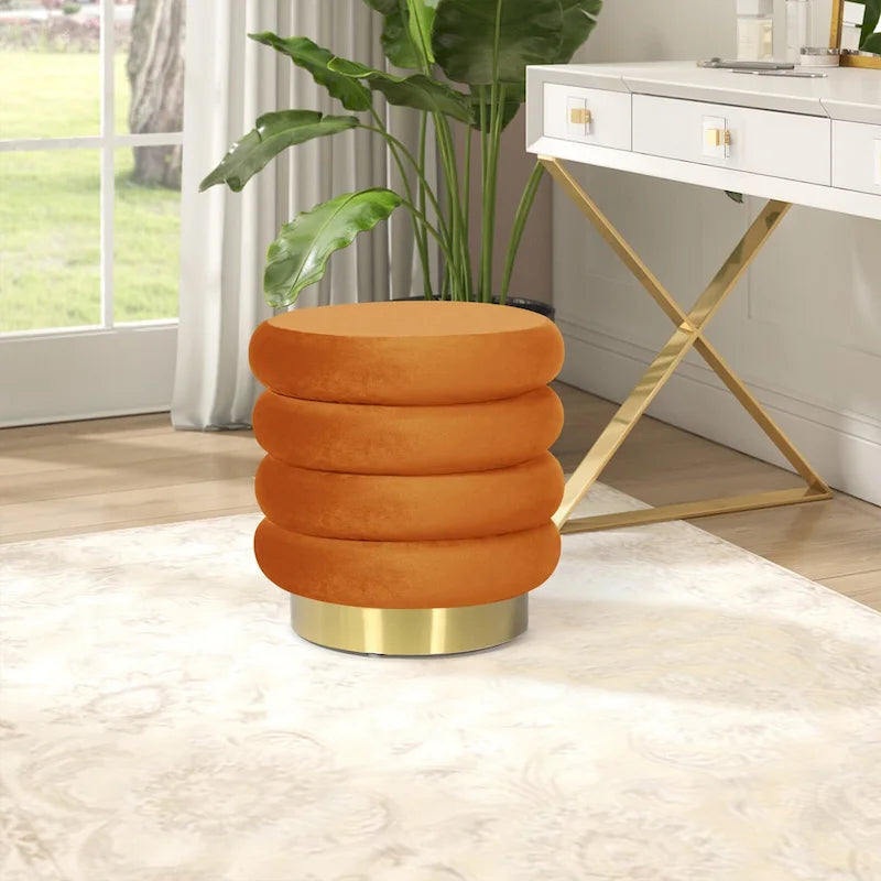 Pouf rond en velours rembourré