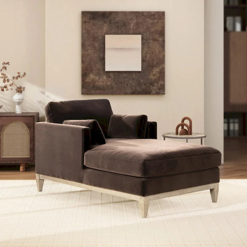 Chaise longue Knox 65 en velours performant de style ferme moderne