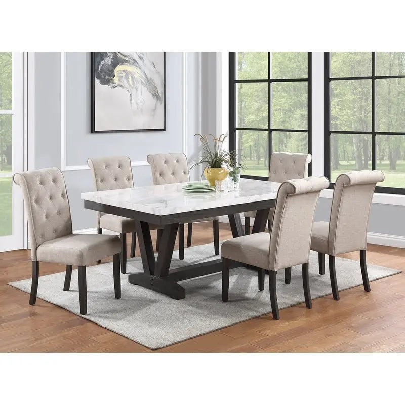 Ensemble de salle à manger 7 pièces avec table effet marbre