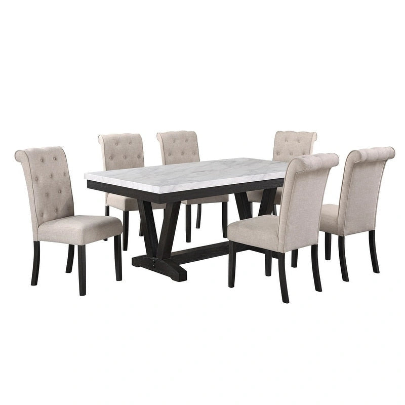Ensemble de salle à manger 7 pièces avec table effet marbre