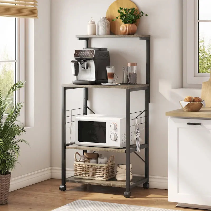 Étagère de Cuisine Style Boulanger avec Étagères de Rangement et Prises USB, Support de Four à Micro-ondes, Organisateur d'Étagères de Cuisine