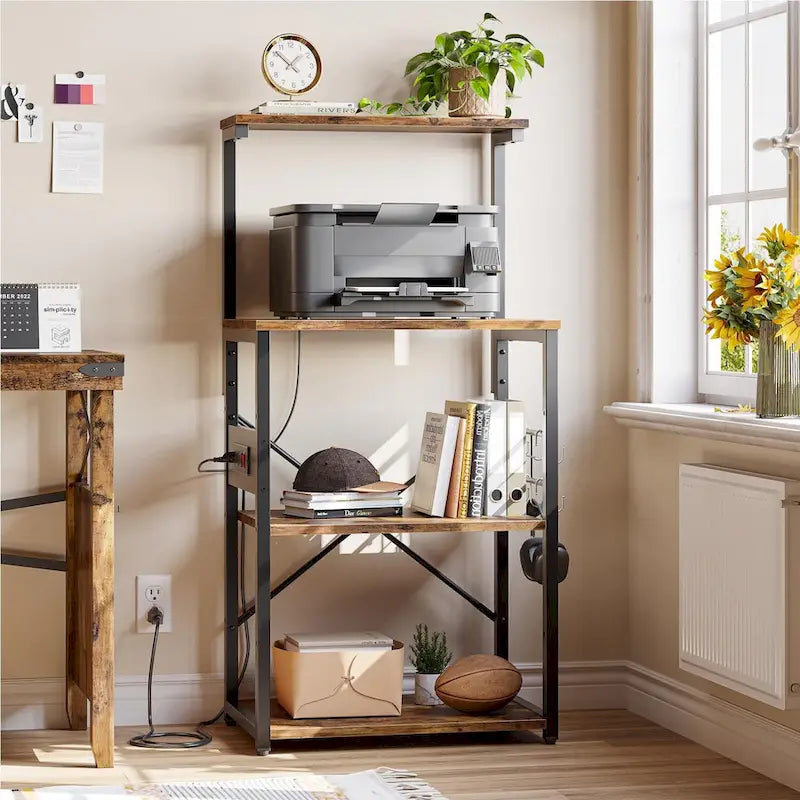 Étagère de Cuisine Style Boulanger avec Étagères de Rangement et Prises USB, Support de Four à Micro-ondes, Organisateur d'Étagères de Cuisine